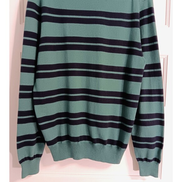 Brooks Brothers 346 Sweater Men M Green Striped Cotton Cashmere V-neck Rugby Dad - Picture 6 of 8